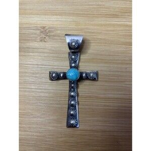 Chimney Butte Native American Sterling Cross Pendant Turquoise